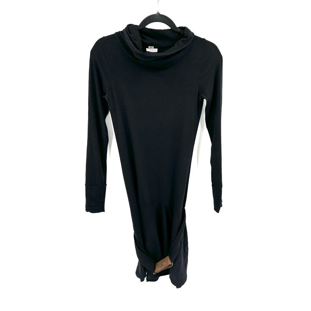 BRUNELLO CUCINELLI Black Wool Cowl Neck Long Sleeve Belted Mini Dress Size Small
